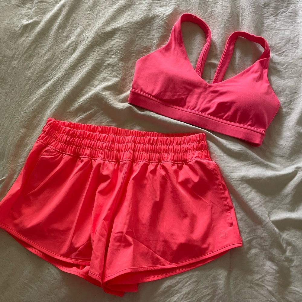 Aerie hot pink sports bra and shorts set
